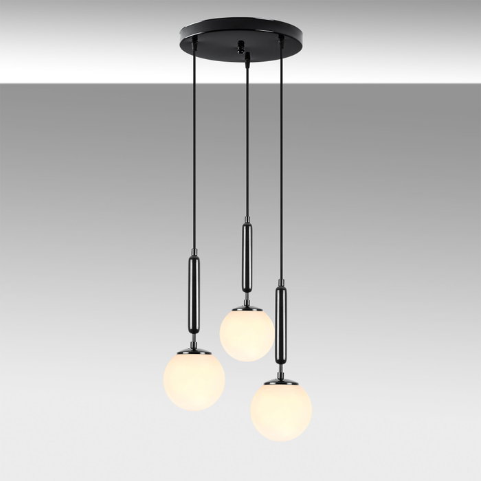 Opviq 11465 Lámpara de Araña Moderna, Metálica y de Cristal con Estilos Industrial y Escandinavo, Altura Ajustable, Blanco/Negro